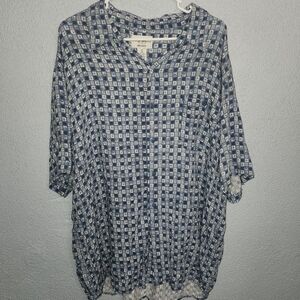 Knights Bridge Blue and White Patterned Button-Up Women’s Top